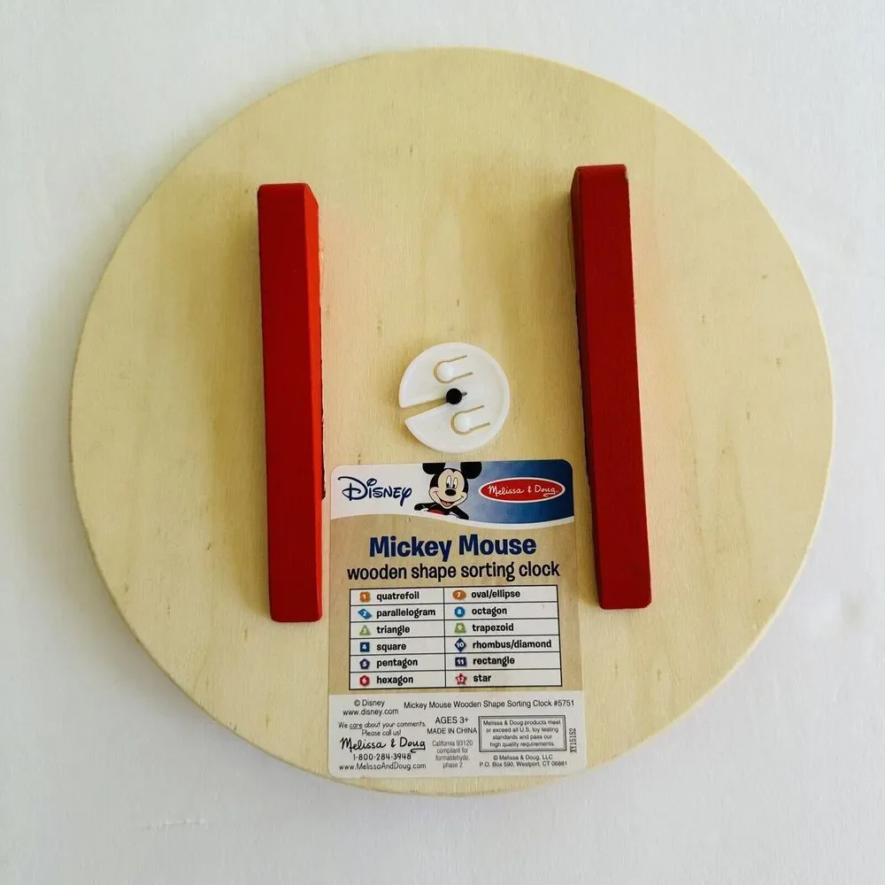 Melissa & Doug Clock Learn to Tell Time & Shapes Disney Mickey Mouse Wood *READ